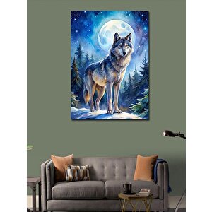 Kanvas Tablo Bozkurt Ay Ve Kar 50x70 cm