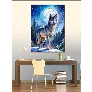 Kanvas Tablo Bozkurt Ay Ve Kar 50x70 cm