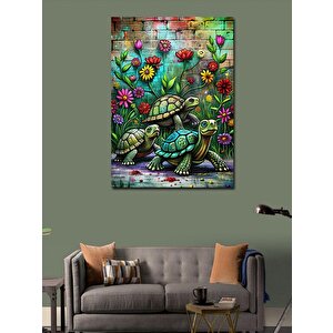 Kanvas Tablo Çiçekler Ve Sevimli Kaplumbağalar 70x100 cm