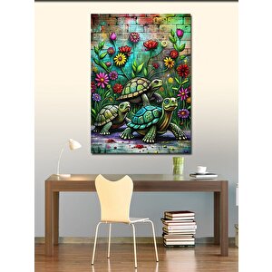 Kanvas Tablo Çiçekler Ve Sevimli Kaplumbağalar 70x100 cm