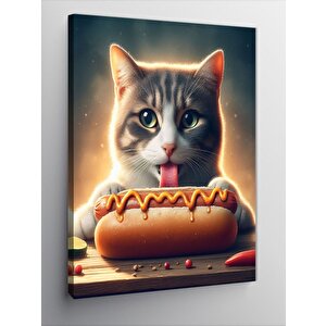 Kanvas Tablo Hotdog  Yiyen Kedi 100x140 cm