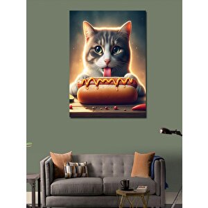 Kanvas Tablo Hotdog  Yiyen Kedi 100x140 cm
