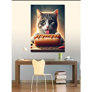 Kanvas Tablo Hotdog  Yiyen Kedi 100x140 cm