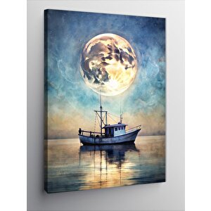 Kanvas Tablo Ay Ve Tekne Manzarası 100x140 cm