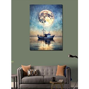 Kanvas Tablo Ay Ve Tekne Manzarası 100x140 cm
