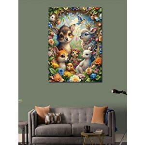 Kanvas Tablo Çiçekler Ve Sevimli Hayvanlar 70x100 cm