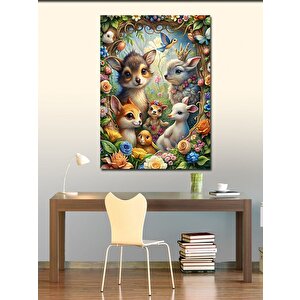 Kanvas Tablo Çiçekler Ve Sevimli Hayvanlar 100x140 cm