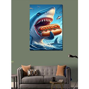 Kanvas Tablo Hotdog Yiyen Köpek Balığı 100x140 cm
