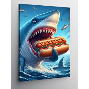 Kanvas Tablo Hotdog Yiyen Köpek Balığı 50x70 cm