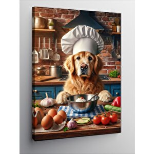 Kanvas Tablo Aşçı Golden Cinsi Köpek 70x100 cm