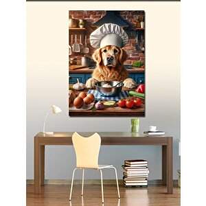 Kanvas Tablo Aşçı Golden Cinsi Köpek 70x100 cm