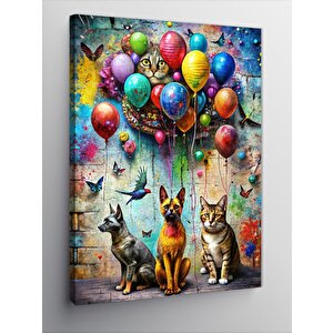 Kanvas Tablo Renkli Balonlar Ve Hayvanlar 50x70 cm
