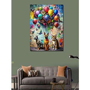 Kanvas Tablo Renkli Balonlar Ve Hayvanlar 50x70 cm