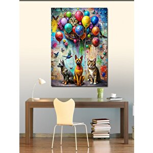 Kanvas Tablo Renkli Balonlar Ve Hayvanlar 50x70 cm