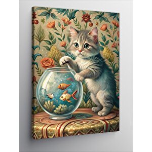 Kanvas Tablo Yavru Kedi Balık Avında 70x100 cm