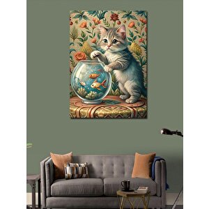 Kanvas Tablo Yavru Kedi Balık Avında 70x100 cm