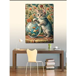 Kanvas Tablo Yavru Kedi Balık Avında 70x100 cm