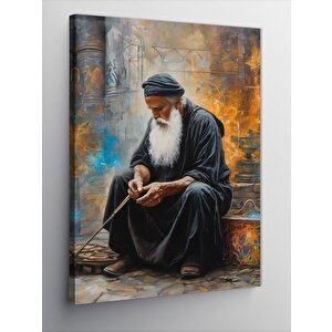 Kanvas Tablo Yerde Oturmuş Yaşlı Adam 100x140 cm