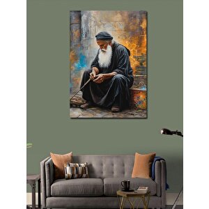 Kanvas Tablo Yerde Oturmuş Yaşlı Adam 100x140 cm