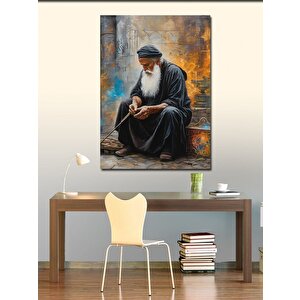 Kanvas Tablo Yerde Oturmuş Yaşlı Adam 100x140 cm