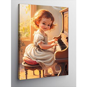 Kanvas Tablo Piyano Çalan Sevimli Kız 100x140 cm
