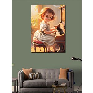 Kanvas Tablo Piyano Çalan Sevimli Kız 100x140 cm