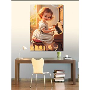 Kanvas Tablo Piyano Çalan Sevimli Kız 100x140 cm