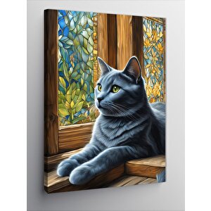 Kanvas Tablo Penceredeki Kedi 70x100 cm