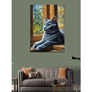 Kanvas Tablo Penceredeki Kedi 70x100 cm