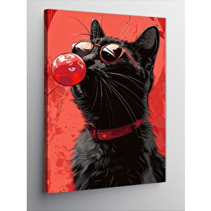 Kanvas Tablo Balon Şişiren Kedi 50x70 cm