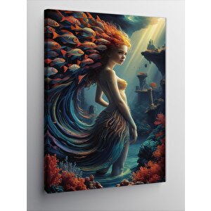 Kanvas Tablo Kızıl Saçlı Kadın Ve Balıklar 50x70 cm