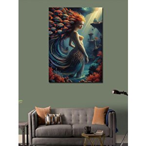 Kanvas Tablo Kızıl Saçlı Kadın Ve Balıklar 50x70 cm