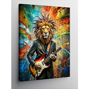 Kanvas Tablo Elektro Gitar Çalan Aslan 100x140 cm