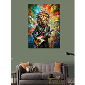 Kanvas Tablo Elektro Gitar Çalan Aslan 100x140 cm