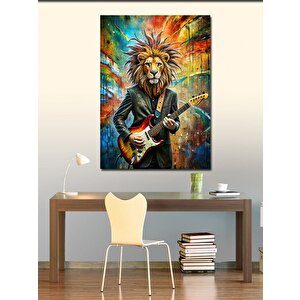 Kanvas Tablo Elektro Gitar Çalan Aslan 100x140 cm