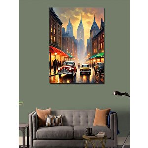 Kanvas Tablo Retro Arabalar Ve Şehir 70x100 cm