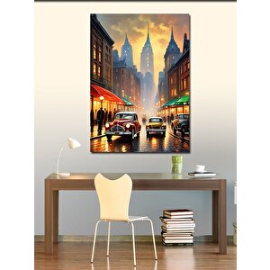 Kanvas Tablo Retro Arabalar Ve Şehir 70x100 cm