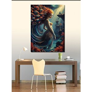 Kanvas Tablo Kızıl Saçlı Kadın Ve Balıklar 100x140 cm