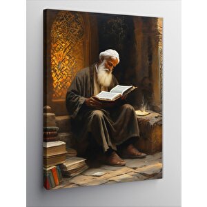Kanvas Tablo Kitap Okuyan Yaşlı Adam 50x70 cm