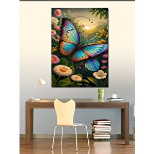 Kanvas Tablo Renkli Kelebek Ve Çiçekler 70x100 cm