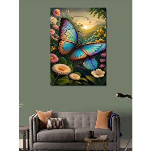 Kanvas Tablo Renkli Kelebek Ve Çiçekler 100x140 cm
