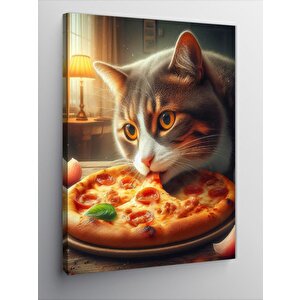 Kanvas Tablo Pizza Yiyen Kedi 70x100 cm