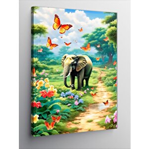 Kanvas Tablo Ormandaki Fil Ve Kelebek 50x70 cm