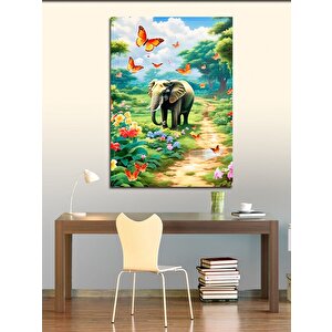 Kanvas Tablo Ormandaki Fil Ve Kelebek 50x70 cm