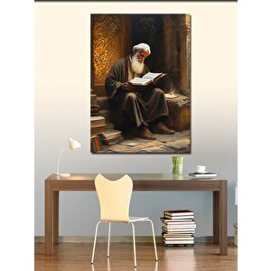 Kanvas Tablo Kitap Okuyan Yaşlı Adam 70x100 cm