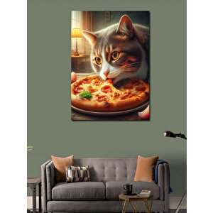 Kanvas Tablo Pizza Yiyen Kedi 100x140 cm
