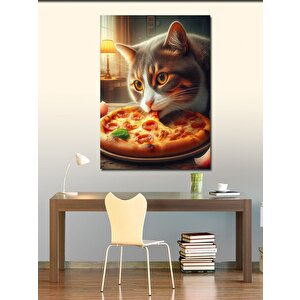 Kanvas Tablo Pizza Yiyen Kedi 100x140 cm