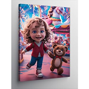 Kanvas Tablo Lunaparktaki Kız Çocuğu Ve Tedi 70x100 cm
