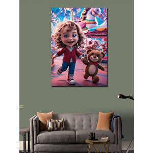 Kanvas Tablo Lunaparktaki Kız Çocuğu Ve Tedi 70x100 cm