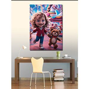 Kanvas Tablo Lunaparktaki Kız Çocuğu Ve Tedi 70x100 cm